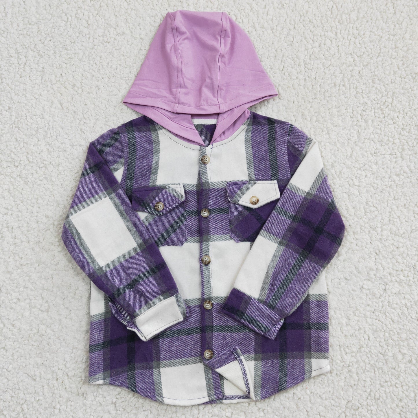 GT0150  purple plaid shirt long sleeve Cotton top boy hoodie top RTS Shackets flannel