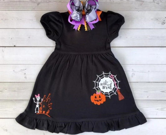 preorder new 0611 orange puffy sleeve black girl dress halloween trick or treat