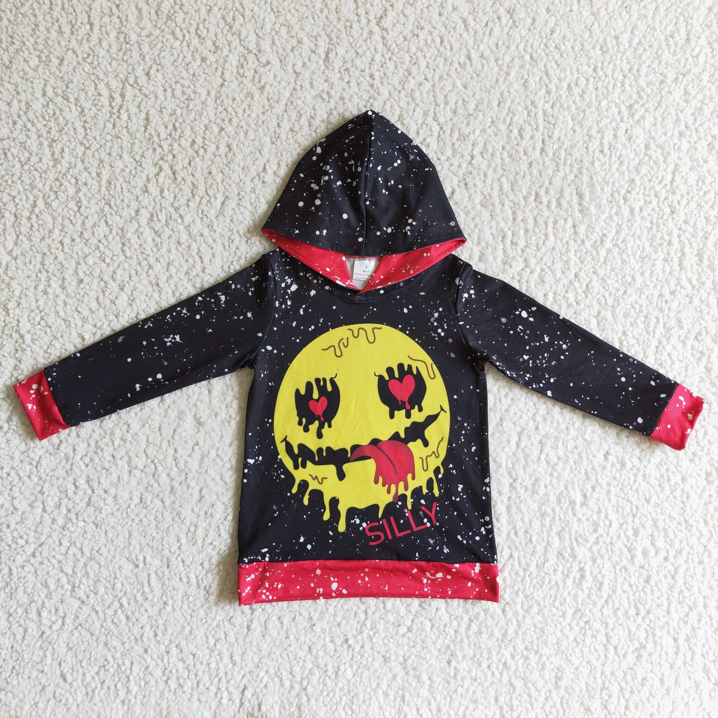tongue yellow  black long sleeve boy hoodie top coat pullover 0830 RTS