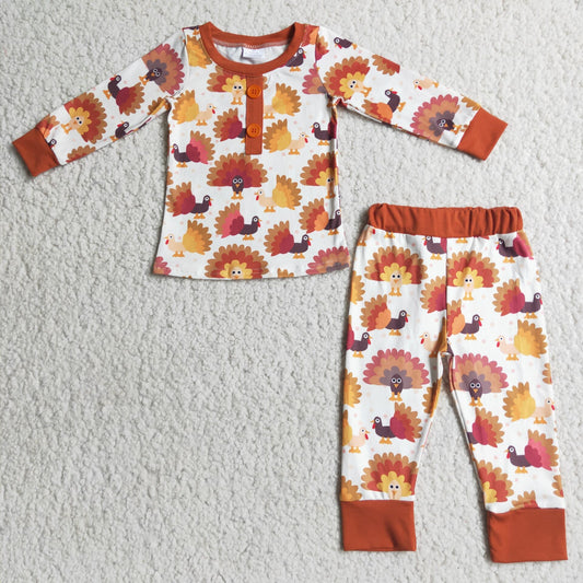 promotion 6 B3-3- Boy turkey print button long sleeve pajamas outfits