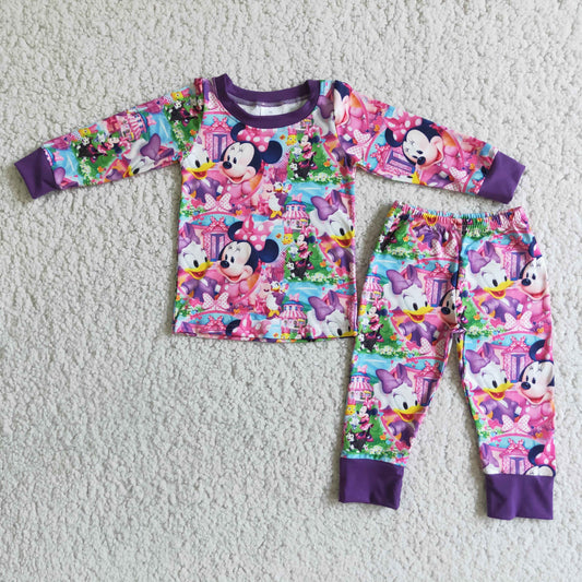 promotion 6 A1-4 mouse purple cartoon print long sleeve pajamas outfits