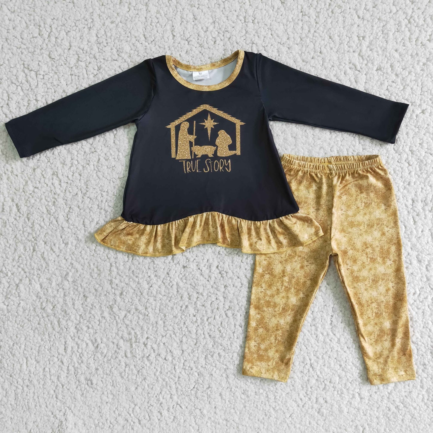 promotion 6 B3-21 Girl true story black golden lace long sleeve legging pant outfit 0705 RTS