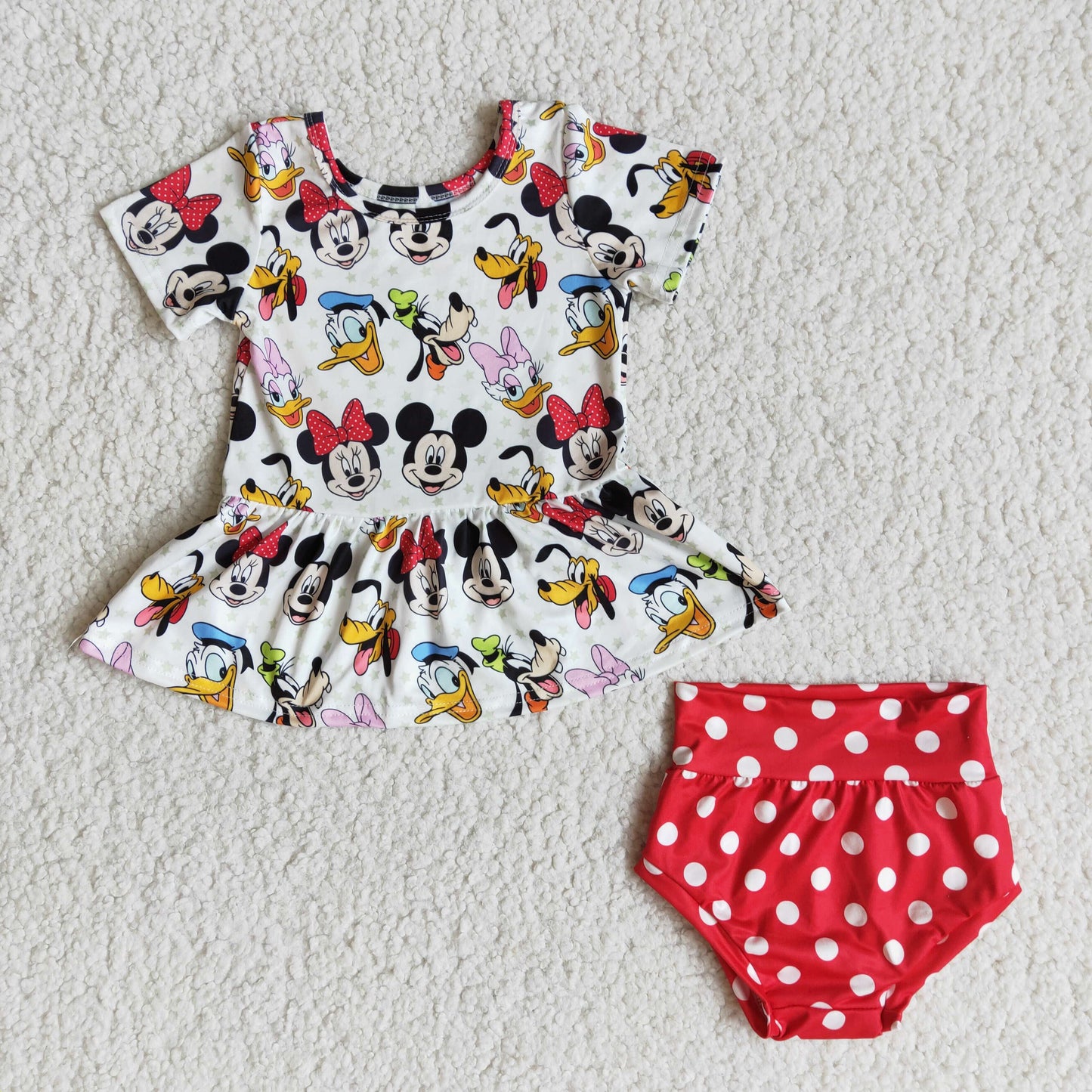 cartoon mouse duck red dot white short sleeve bummie set Jan 0115