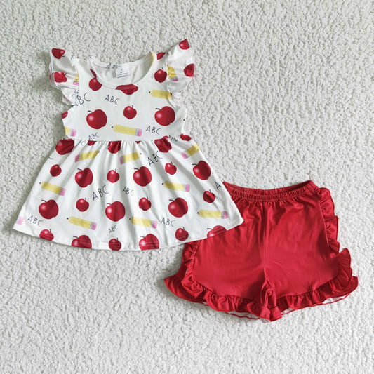 promotion GSSO0121 RTS  back to school apple ABC pencil puffy shorts summer girl outfit real pic 0523