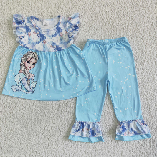 GSPO0056 cartoon princess sky blue short sleeve pant girl outfit 20230323 RTS