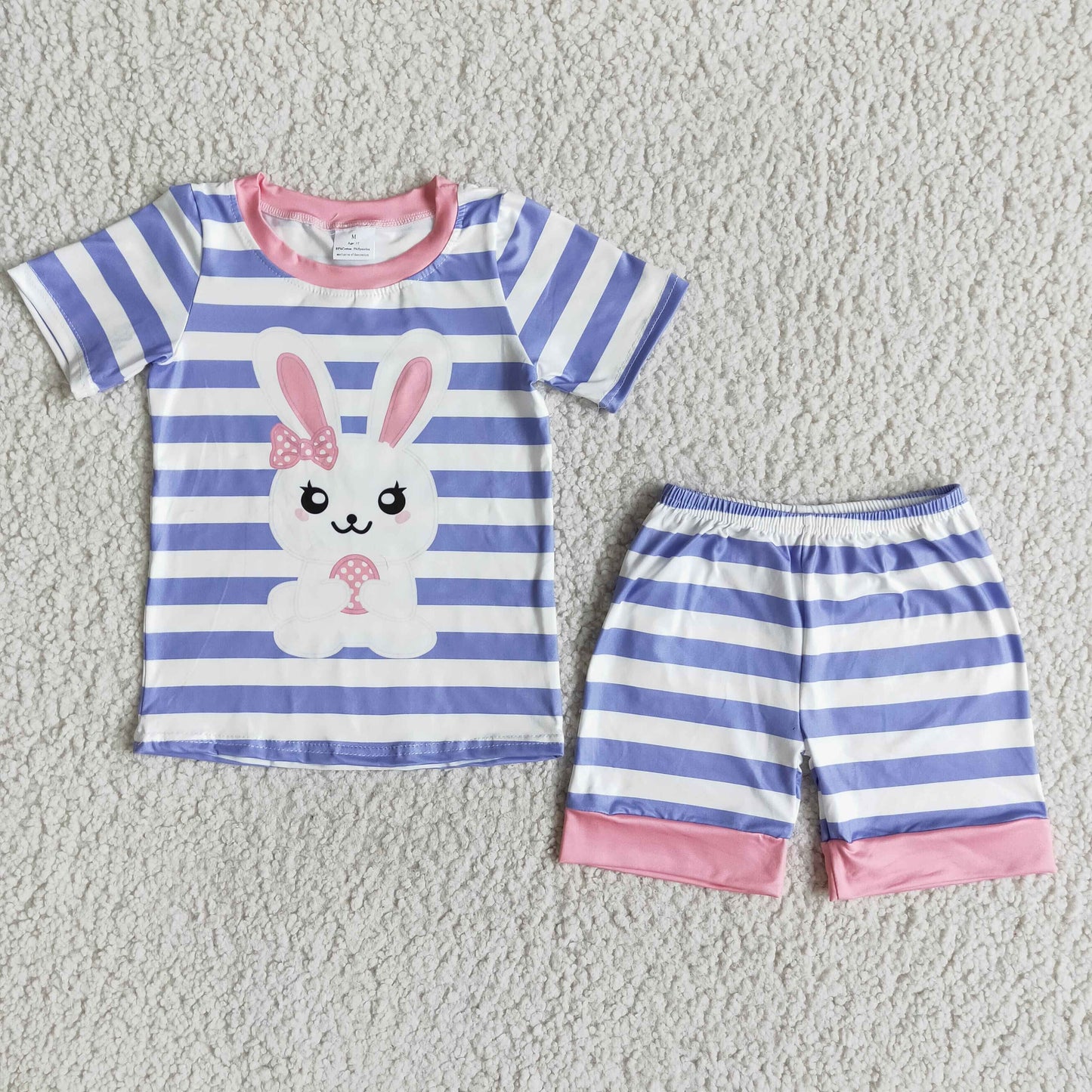 promotion purple white stripe bow rabbit short sleeve shorts girl short sleeve pajamas outfit