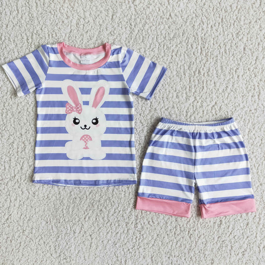 promotion purple white stripe bow rabbit short sleeve shorts girl short sleeve pajamas outfit