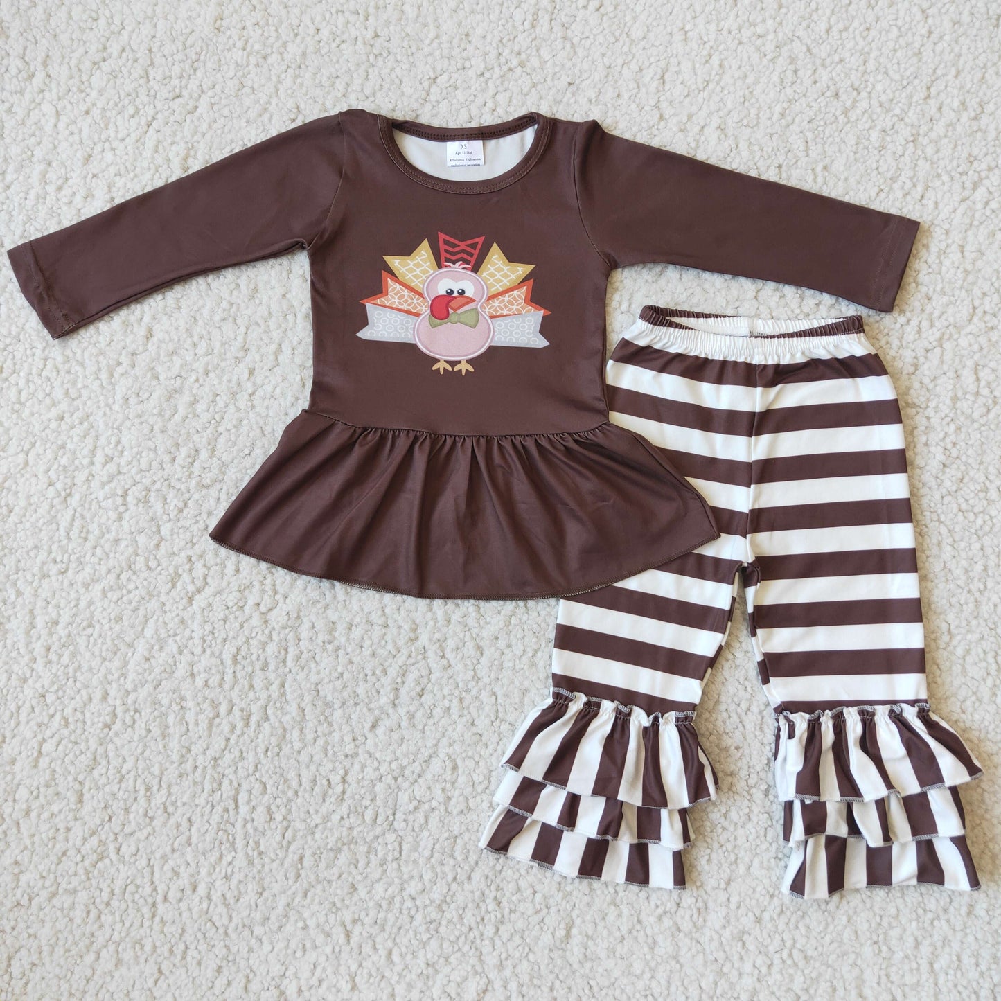 promotion  Brown turkey print stripe lace long sleeve pant outfits