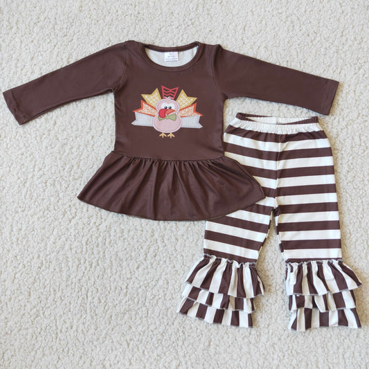 promotion 6 A29-17 promotion  Brown turkey print stripe lace long sleeve pant outfits