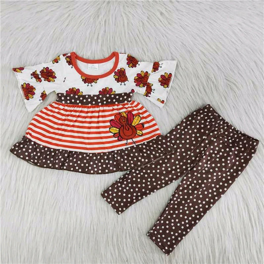 promotion  A1-16 Thanksgiving Day stripe dots turkey chicken tunic short sleeve legging outfit