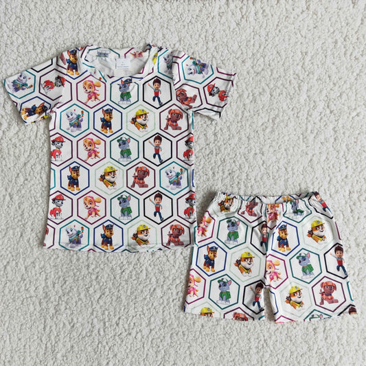 promotion E11-16 cartoon dog team boys short sleeve shorts outfits Jan 0105