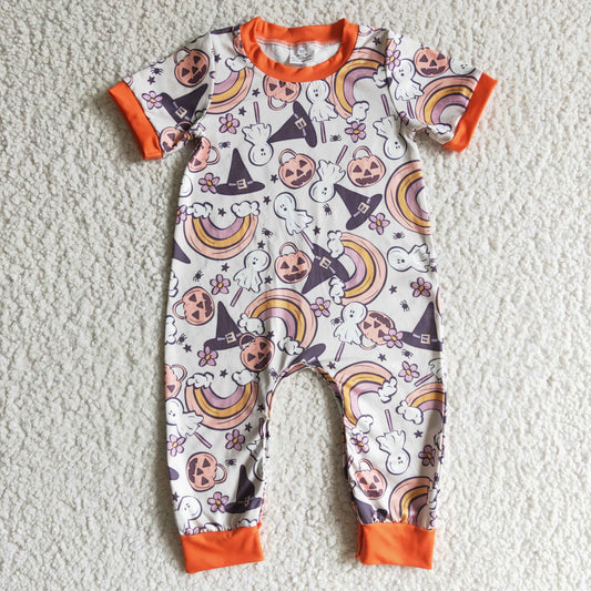 halloween rainbow pumpkin short sleeve baby boy bubble romper 0909 RTS