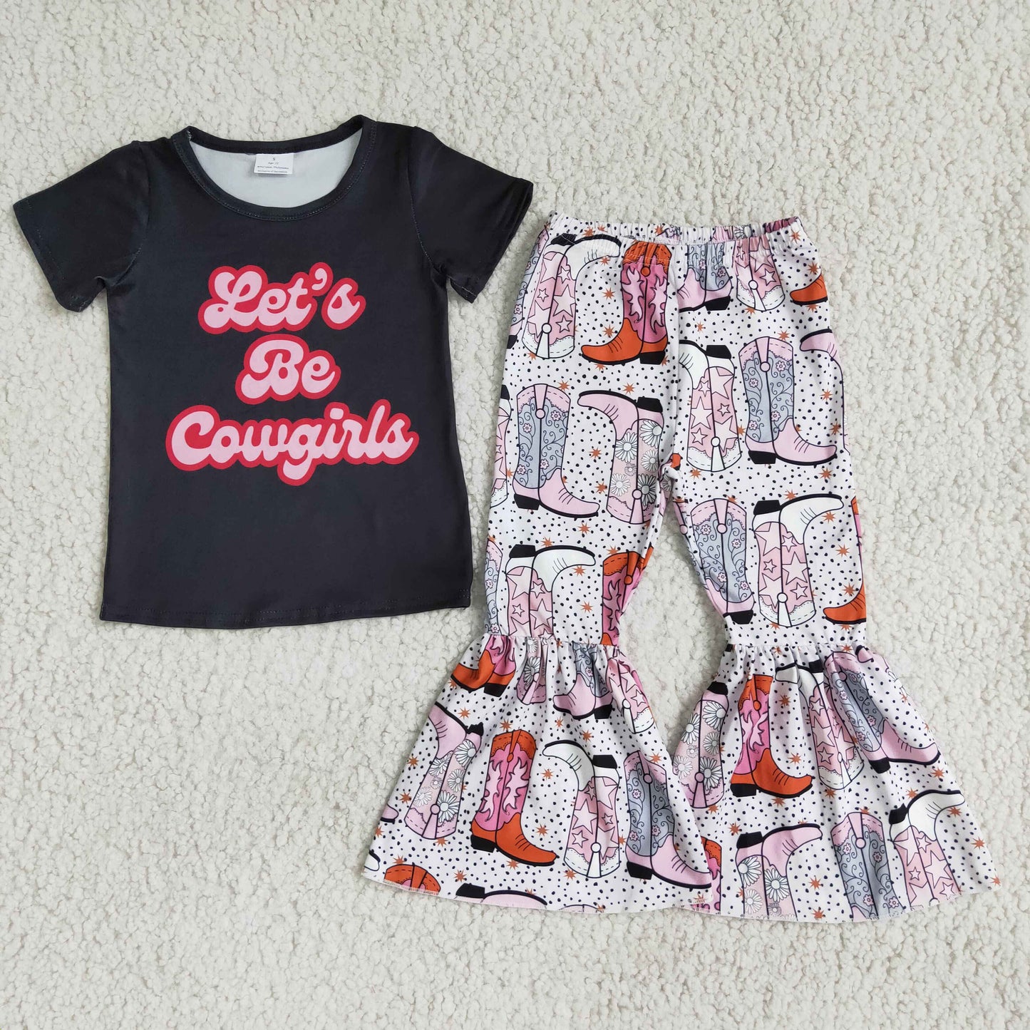 promotion  RTS E1-14 Let' s be cowgirls black short sleeve bell bottom pant outfit RTS 20230811