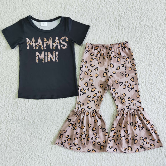 GSPO0038 mama mini leopard print black brown girl short sleeve bell bottom outfit 20230304 RTS