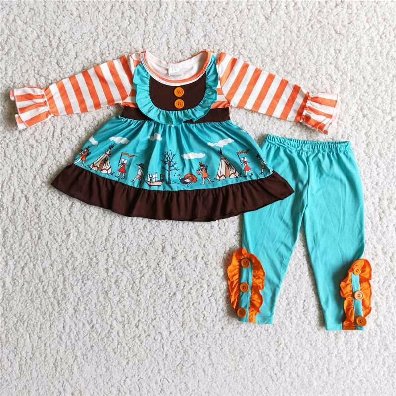 orange and white stripe teal blue top legging outfit girl clothes