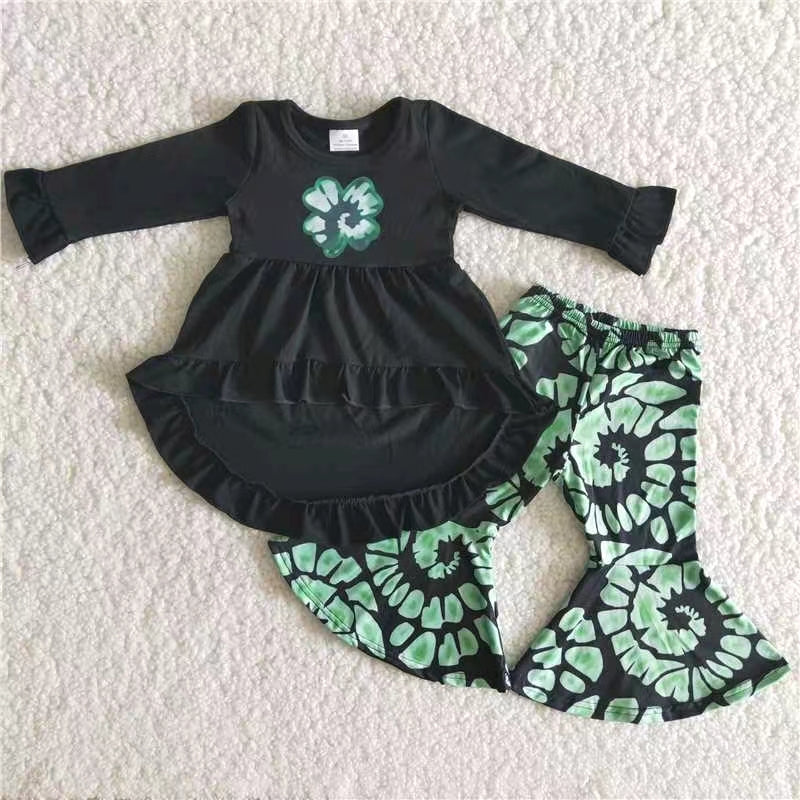 6 A30-27 St. Patrick lucky quadrifolious leaves ST. PATRICK valentine long sleeve girl outfit set 1231 RTS