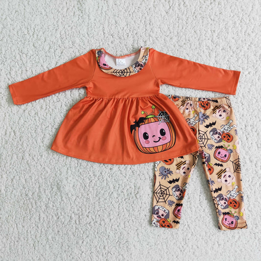 promotion Cartoon orange tunic long sleeve legging pants outfit