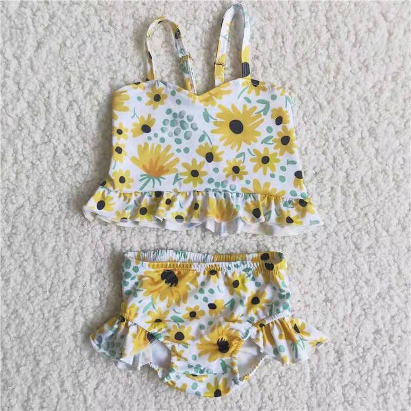 C14-19 Yellow sunflowers print 2pcs girl swimwear 20230221