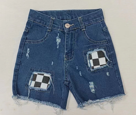 SS0099 girl button casual checkerboard plaid pink girl denim shorts 20230411 preorder