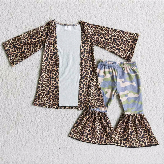 Promotion 6 A25-2 Leopard cardigan long sleeves camo long pants girl outfits RTS