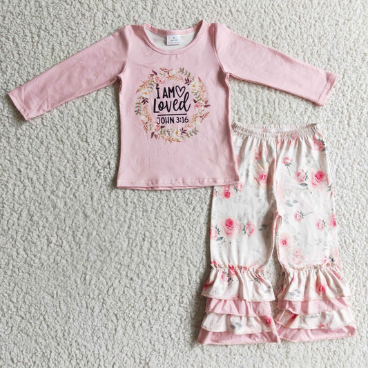 promotion RTS GLP0336 FLOWER LOVE pink long sleeve girl outfit  1109