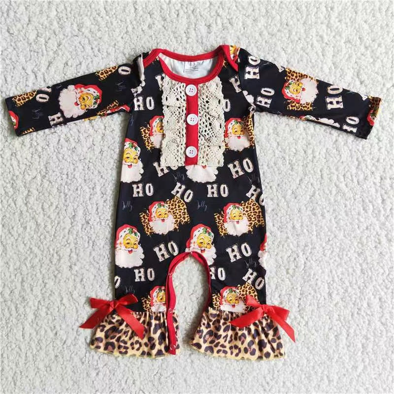 Promotion 6A19-17 Christmas Ho Santa girl romper leopard 0920 RTS