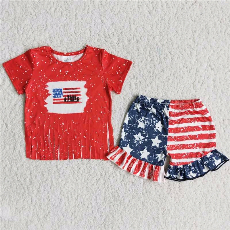 promotion price C16-2 American national day red tassel top short sleeve shorts outfits