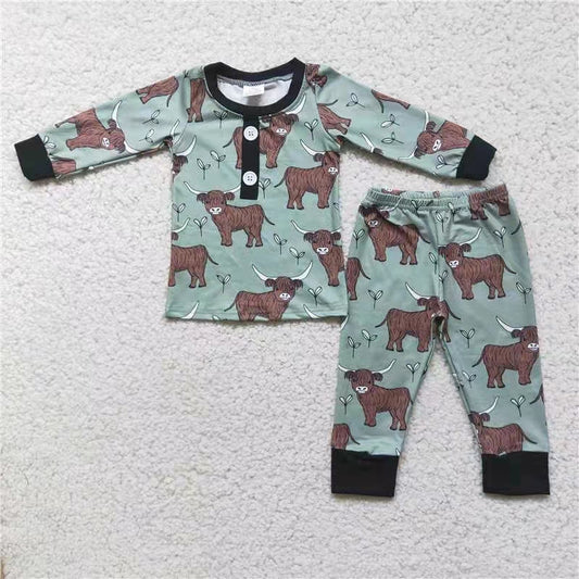 farm green cow print boy pajamas 0627 RTS