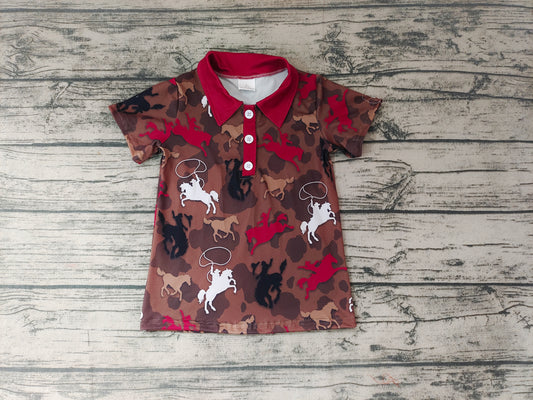 BT0 preorder western horse short sleeve boy button top 20230111