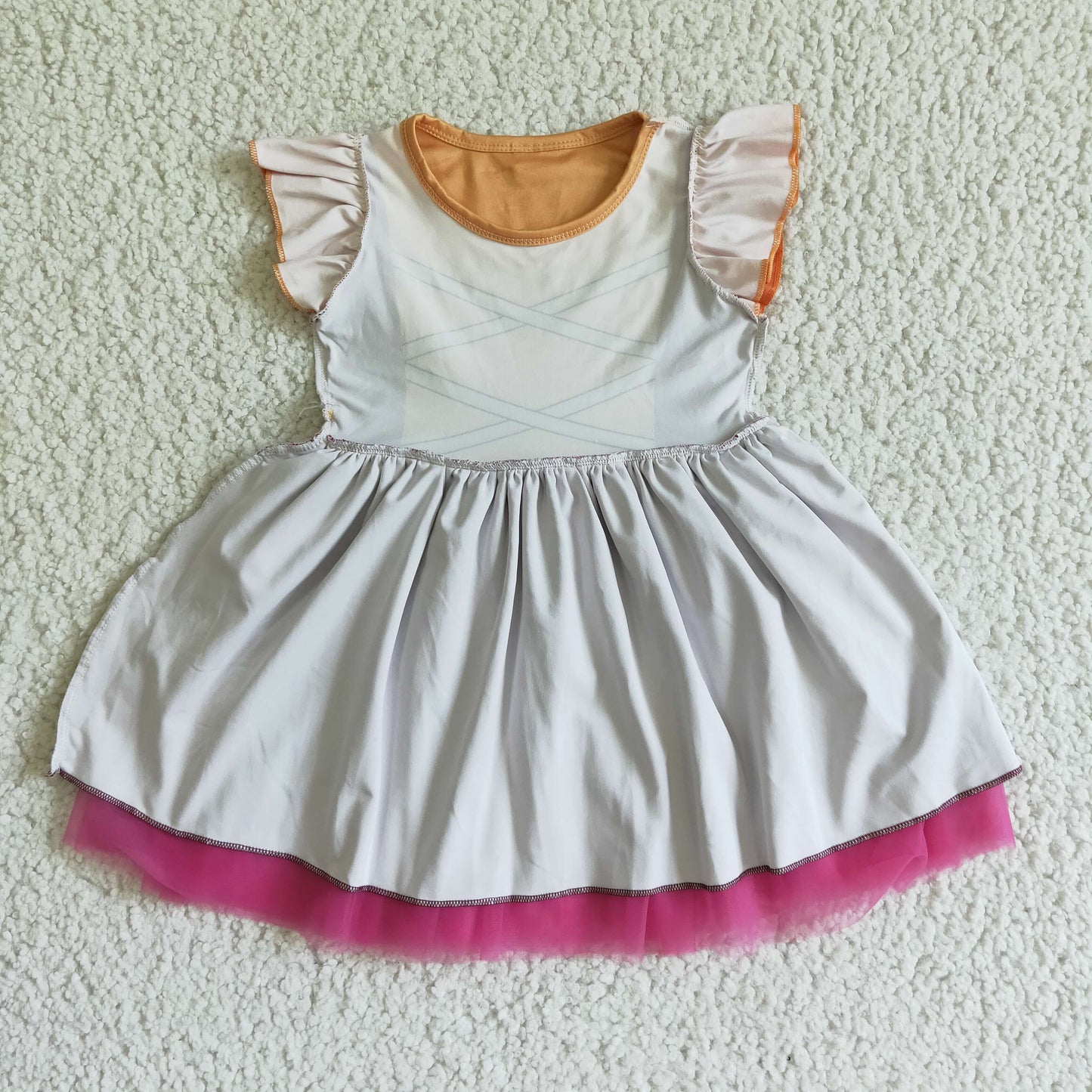 0804 RTS colorful puffy short sleeve pink halloween tulle  gauzy princess girl dress