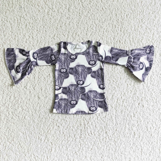 RTS cow grey black flare sleeve girl top 0630