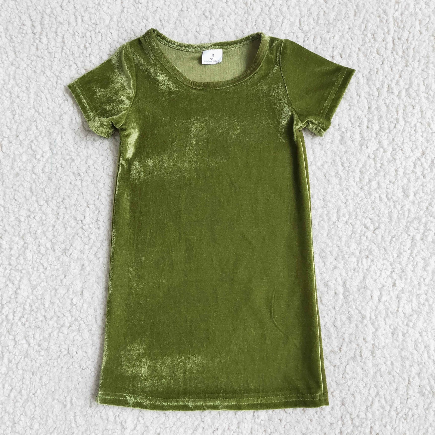 Green soft velvet short sleeve dress