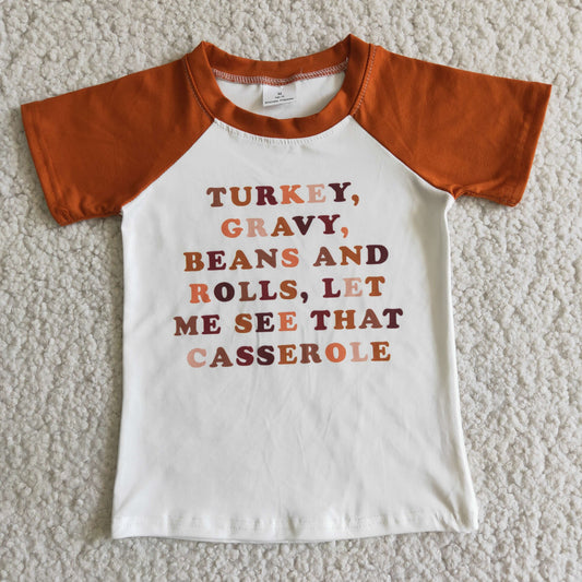 thanksgiving clothes turkey letter brown BOY short sleeve top 0908 RTS