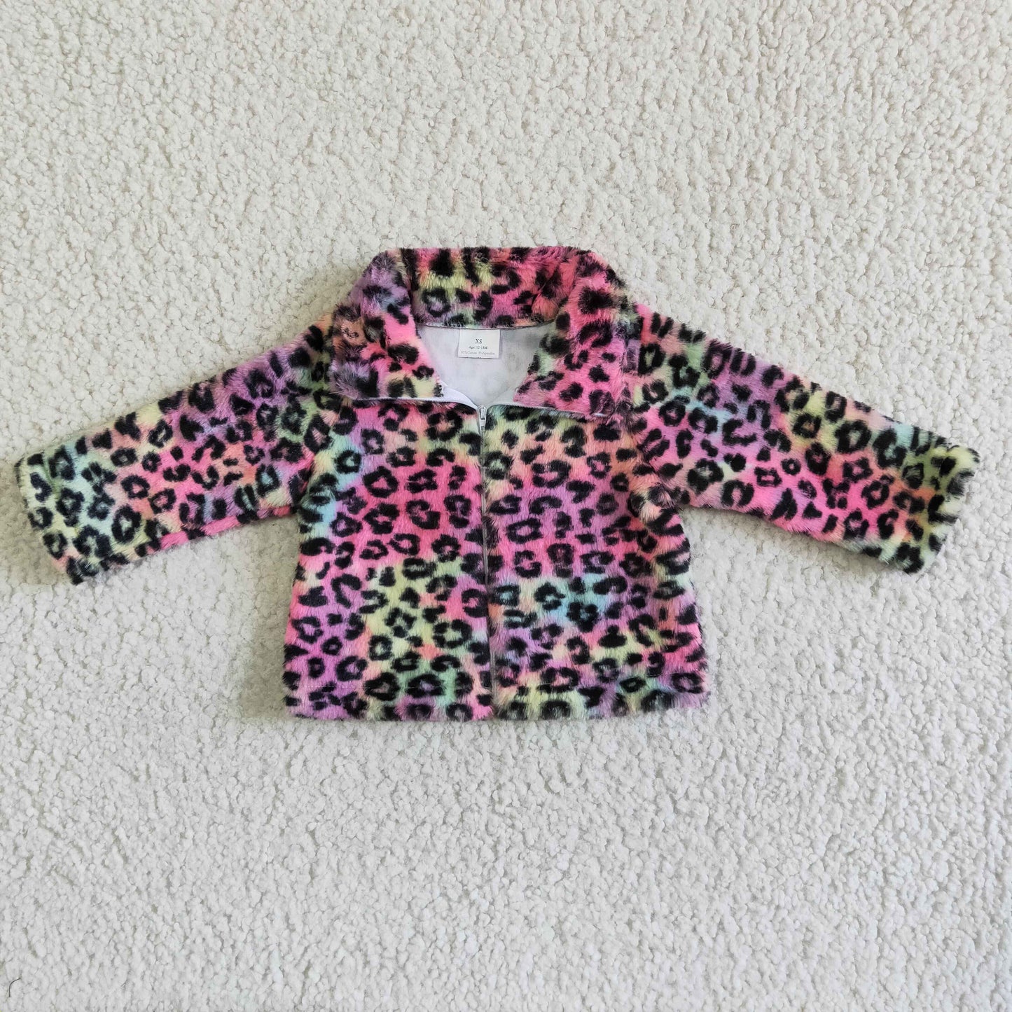 RTS Zipper style stand-up collar colorful leopard print soft comfortable winter coat 0525