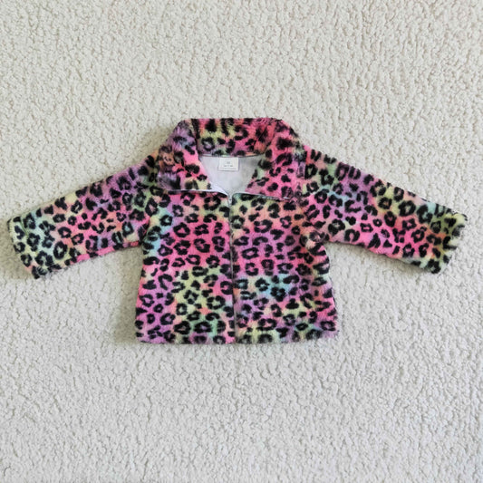 RTS Zipper style stand-up collar colorful leopard print soft comfortable winter coat 0525