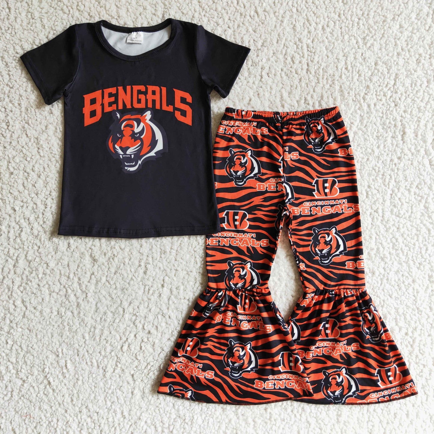 tiger football team black short sleeve bell bottoms pants girls outfits