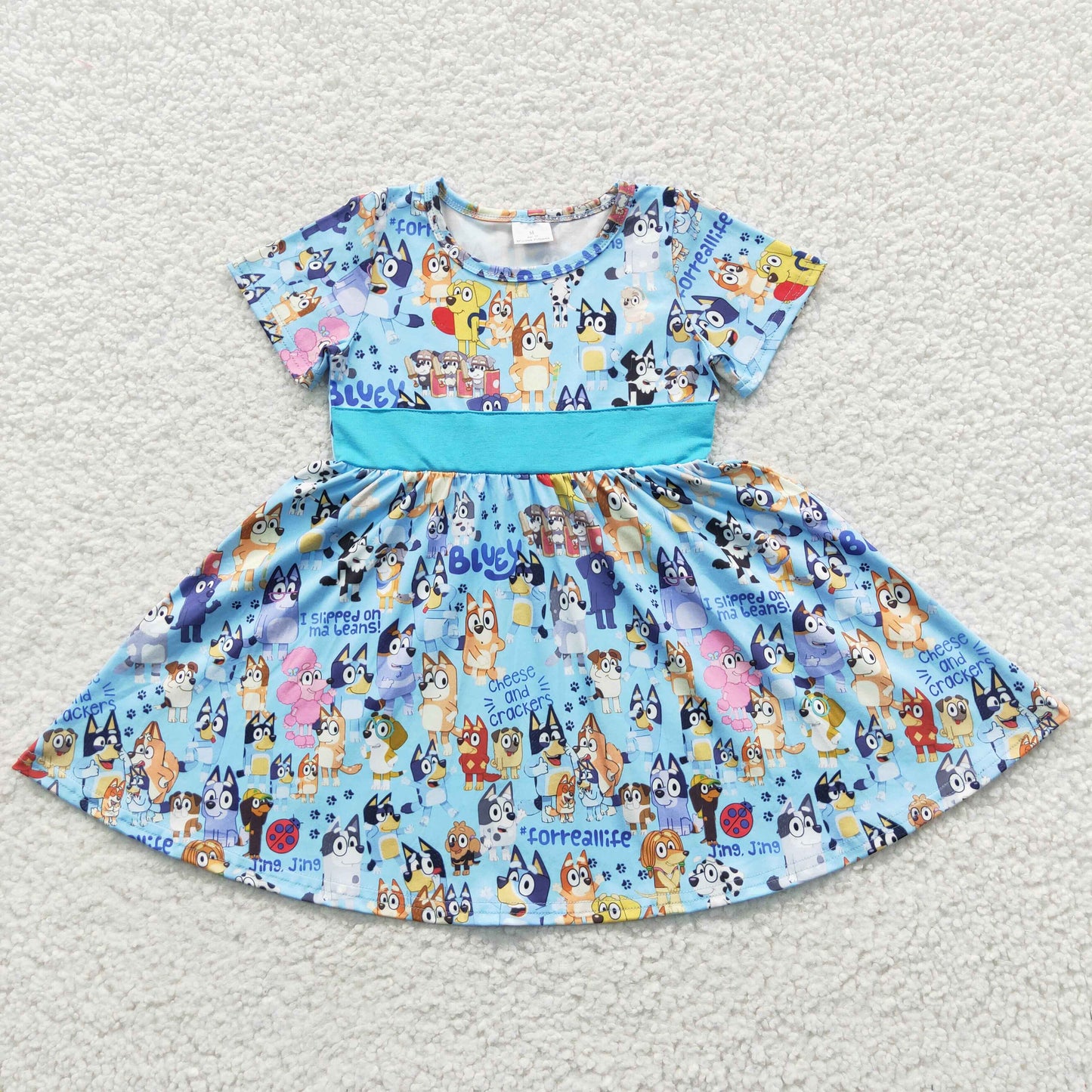 B7-4 Dog cartoon colorful belt tunic short sleeve dress RTS 20230418 RTS