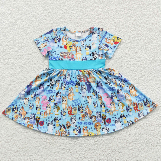 B7-4 Dog cartoon colorful belt tunic short sleeve dress RTS 20230418 RTS