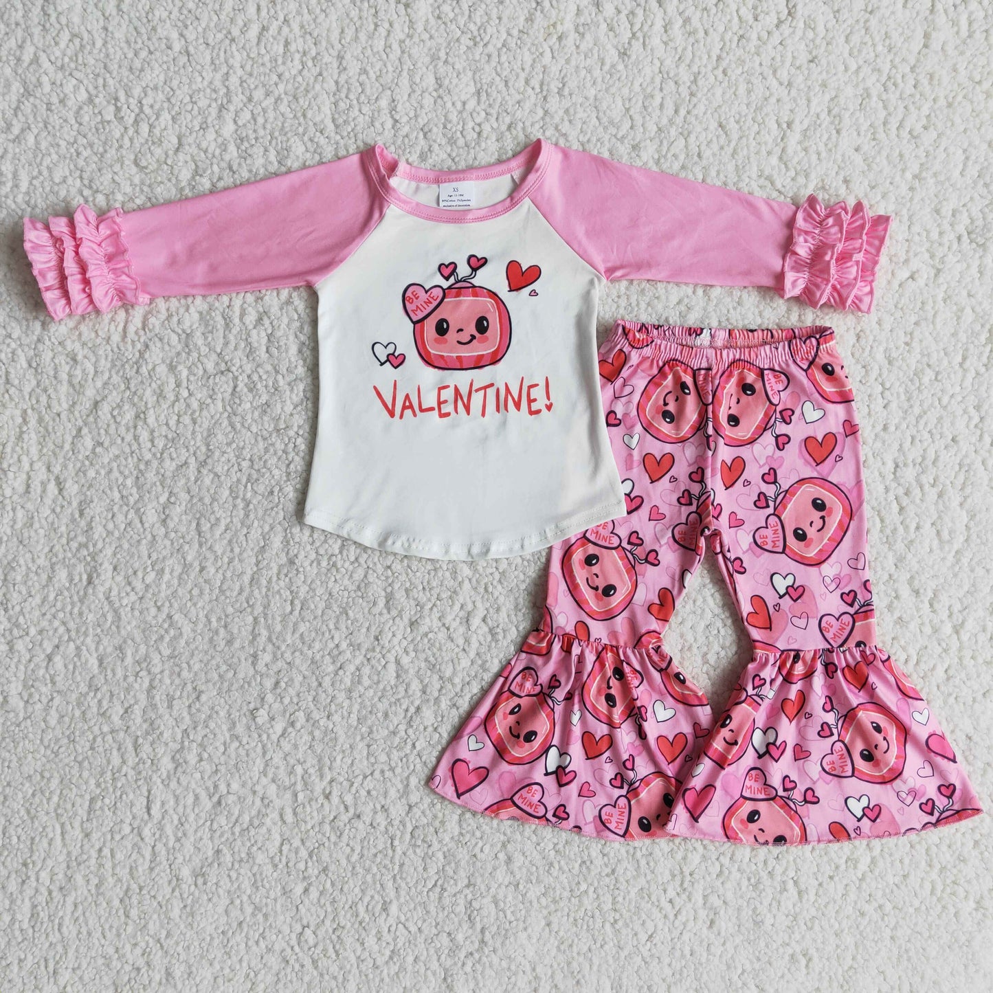 promotion RTS 6 A25-20 valentine cartoon watermelon pink ruffles love raglan long sleeve pant girl outfit