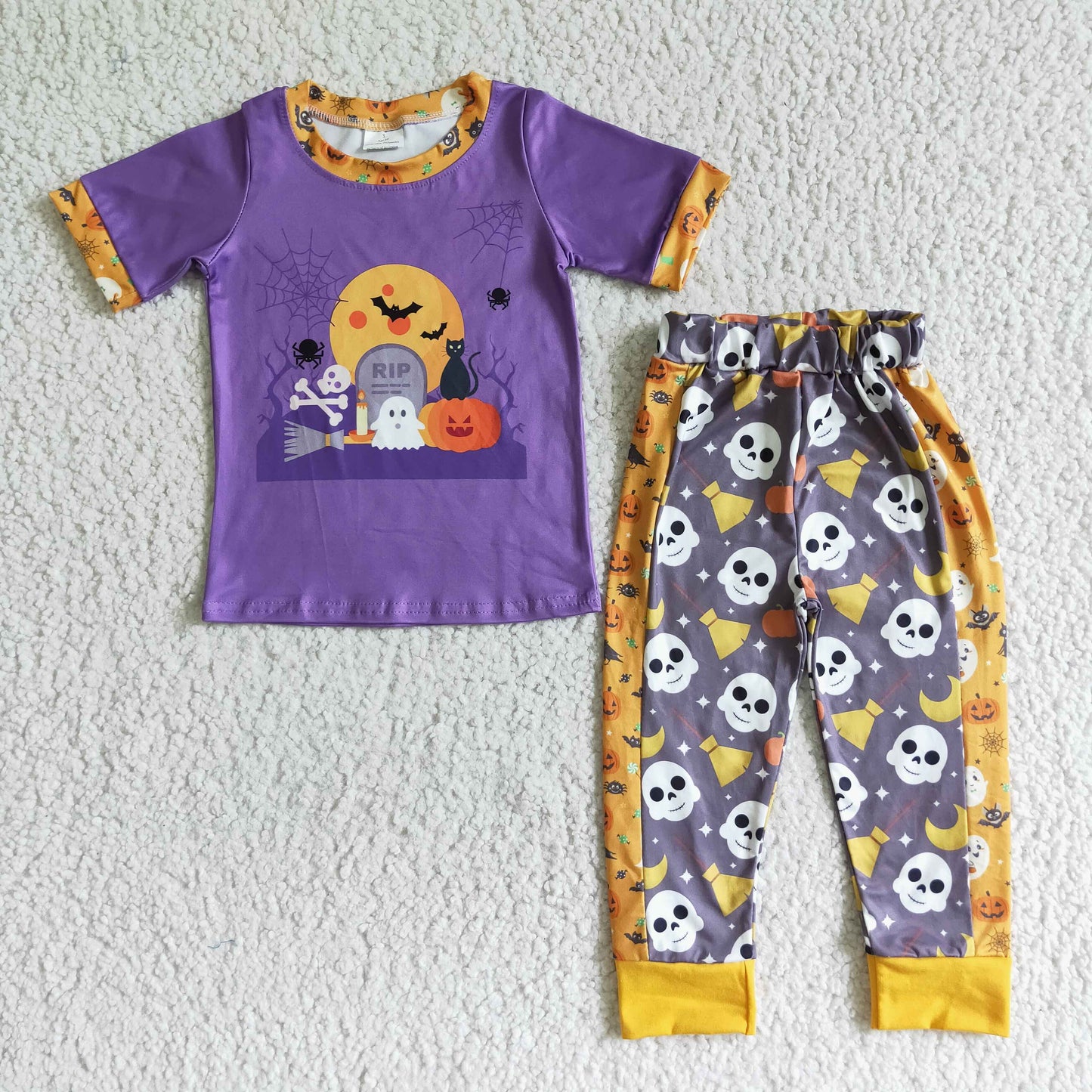 202408 RTS promotion BSPO0018 RTS halloween bat orange moon purple short sleeve purple boy outfit