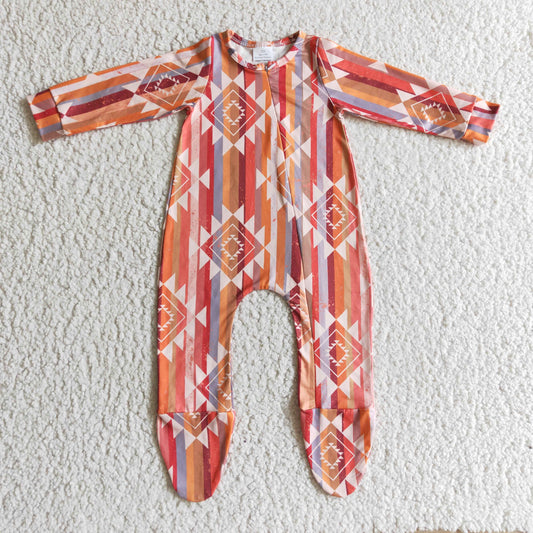 long sleeve boy girl romper aztec orange red 0929