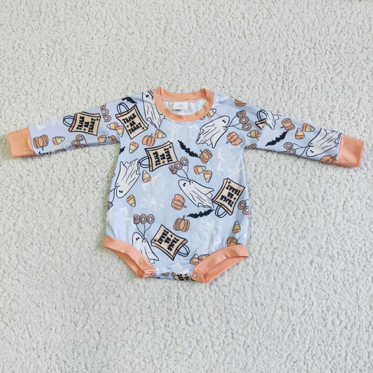 promotion RTS LR0027  orange long sleeves purple Halloween PUMPKIN girl romper new 0711