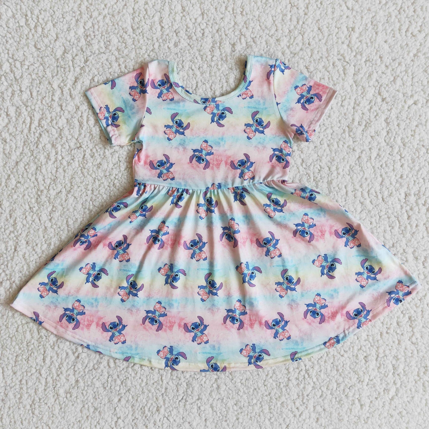 E8-17 cartoon blue sky star colorful pink short sleeve dress E8-17 RTS