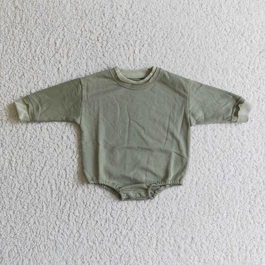 RTS long sleeve green baby cotton girl romper 0924