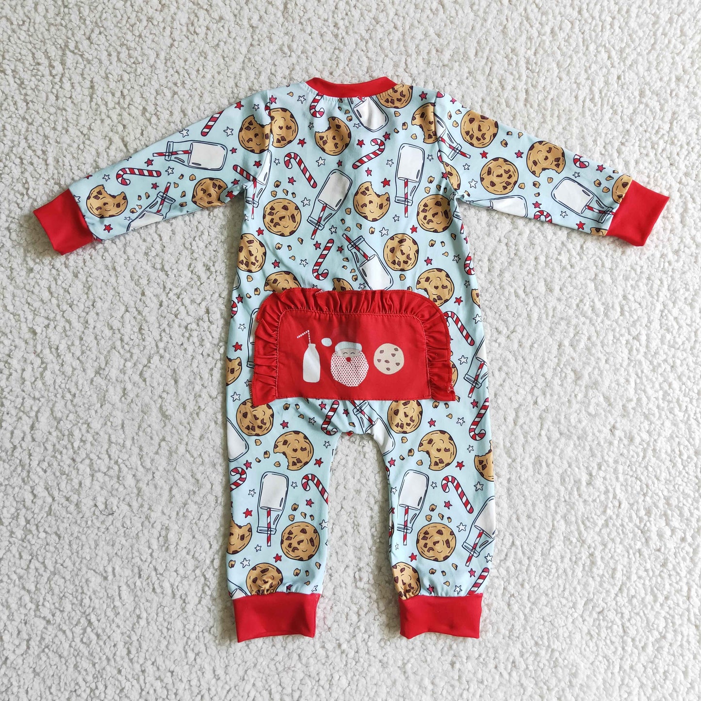 LR0185 Christmas Santa cookies MILK long sleeve girl ruffle romper 1011 RTS