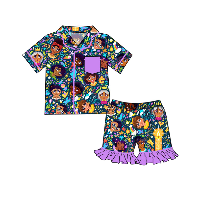 preorder purple magic cartoon pattern collar short sleeves shorts girl pajamas outfits 0310