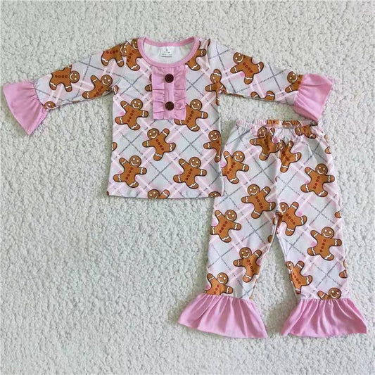 promotion 6 A1-27 Girl gingerbread print cartoon christmas long sleeve pajamas outfits