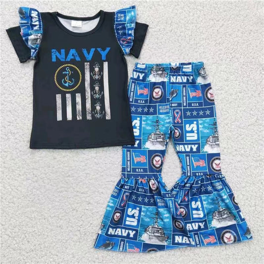 A1-17 Police Navy blue  flag  short sleeve pants girl outfits 20230417 RTS