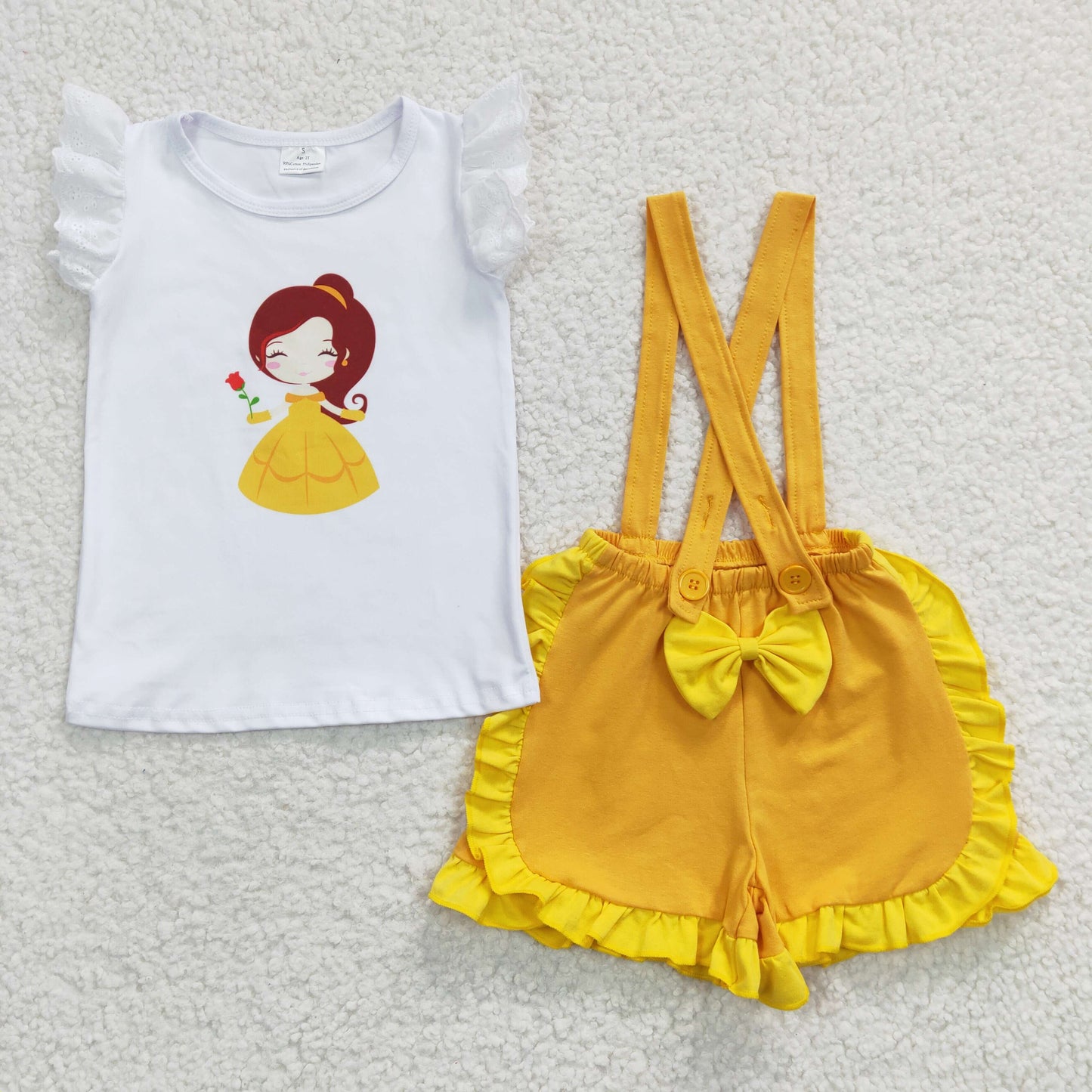 A10-15 yellow cartoon princess short sleeve short suspender shorts girl summer outfit 20230308 RTS