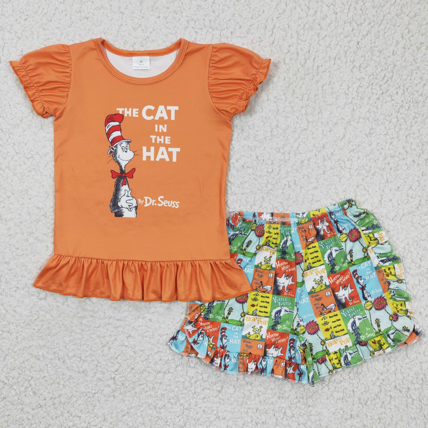 1219 cat hat reading short sleeve shorts summer girl outfit A6-16 RTS